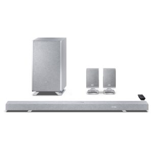 SHARP Q Range 3.1.2 Channel Soundbar with Wireless Subwoofer and HT-SPR52021 Rear Speakers, Silver